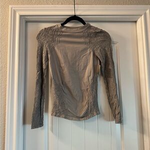 Elegant Lace Long Sleeve Top in Gray